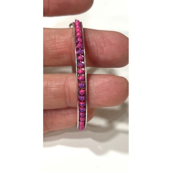 Steve Madden Silver-tone  Hoop Earrings With Pink Beaded Detailing - Picture 7 of 9